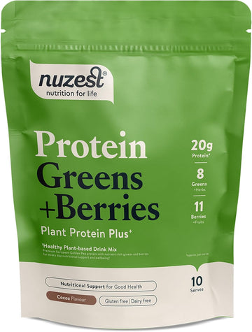 Nuzest - Protein Greens + Berries – Superfood Powder – Plant Protein Blend - Cocoa, 300G (10 Servings)