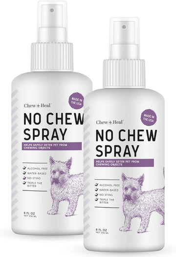 No Chew Spray for Dogs 2 Pack - 8 oz Natural & Alcohol Free Bitter Dog and Cat Deterrent Spray - Anti Chew Spray for Furniture, Hot Spots, and More : Chew + Heal Labs : Pet Supplies