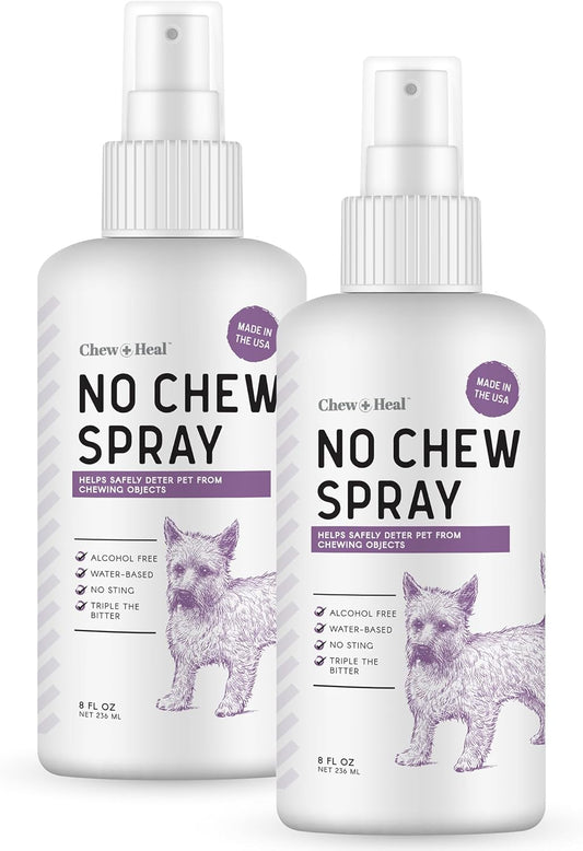 No Chew Spray for Dogs 2 Pack - 8 oz Natural & Alcohol Free Bitter Dog and Cat Deterrent Spray - Anti Chew Spray for Furniture, Hot Spots, and More : Chew + Heal Labs : Pet Supplies