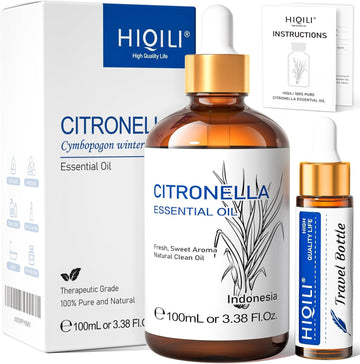 HIQILI Citronella Essential Oil,100% Pure Undiluted for Diffuser - 3.38 Fl Oz