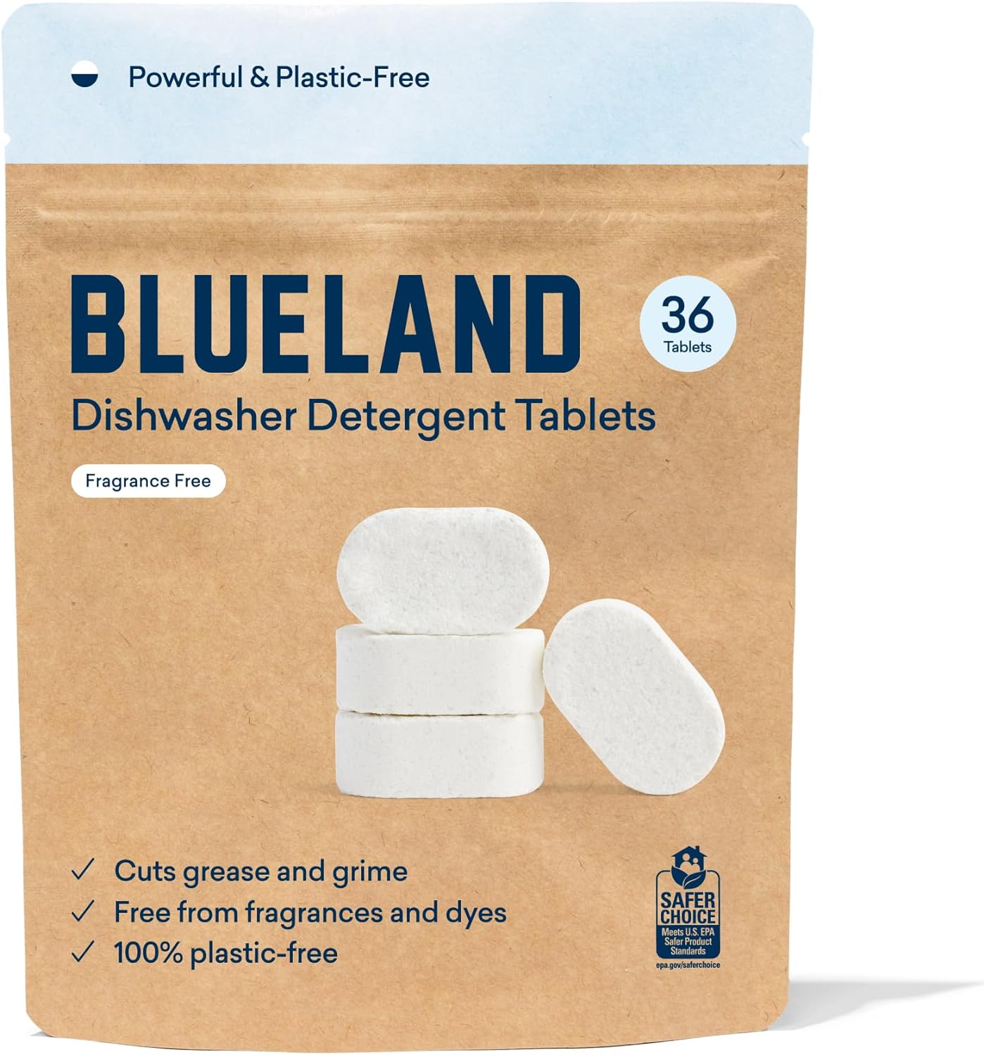 BLUELAND Dishwasher Detergent Tablet Refill 36 Count - Plastic-Free & Eco Friendly Alternative to Liquid Pods or Sheets - Natural, Sustainable - 36 Washes…