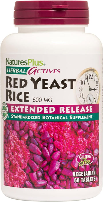 NaturesPlus Herbal Actives Red Yeast Rice, Extended Release - 600mg, 60 Vegan Tablets - Herbal Supplement - Cholesterol Support - Vegetarian, Gluten-Free - 60 Servings