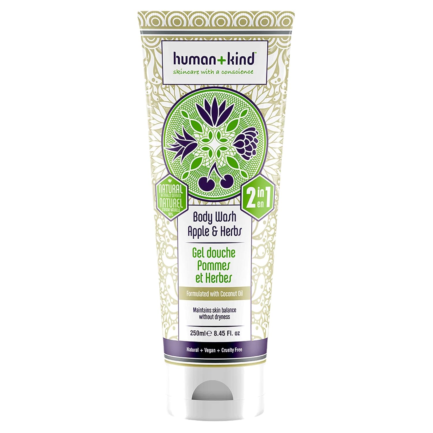 Human+Kind Body Wash | Nourishes Dry Skin With Coconut Oil | Sls-Free, Gentle Enough For Hair & Scalp | Natural, Vegan Skin Care | Grapefruit Scent - 8.45 Fl Oz, 2Count
