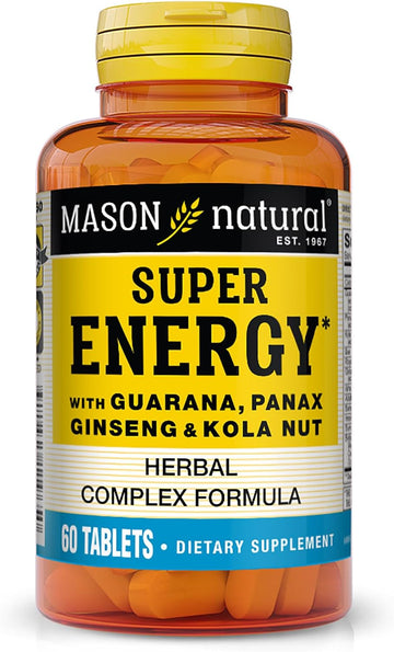 MASON NATURAL Super Energy with Guarana, Panax Ginseng & Kola Nut - Herbal Complex Formula to Support Optimal Performance & Energy*, 60 Tablets