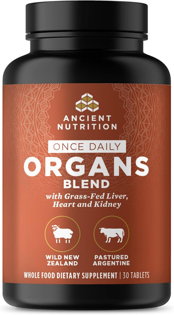 Ancient Nutrition Organ Supplements, Once Daily Grass-Fed And Wild Organ Complex Capsules, Liver, Heart, Kidney Supports Organ, Cognitive, And Immune System Health, 30 Ct
