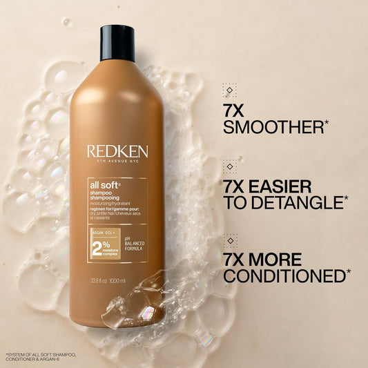 Redken All Soft Shampoo | For Dry/Brittle Hair | Provides Intense Softness And Shine | With Argan Oil