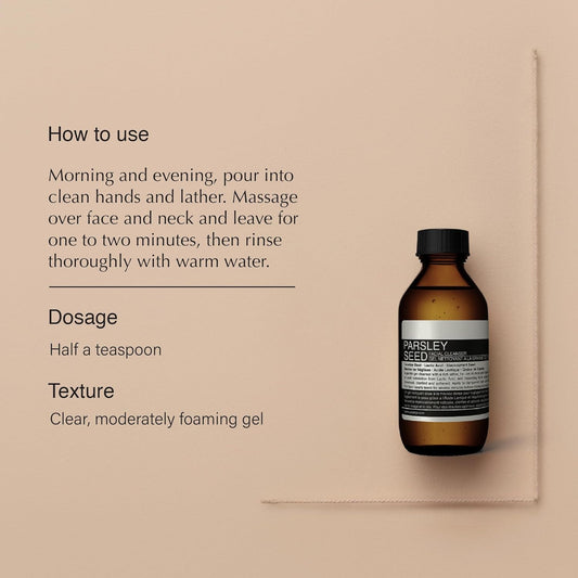 Aesop Parsley Seed Travel Face Cleanser | Mild Exfoliatiom To Clarify, Smooth, Cleanse Skin | 3.4Oz / 100Ml
