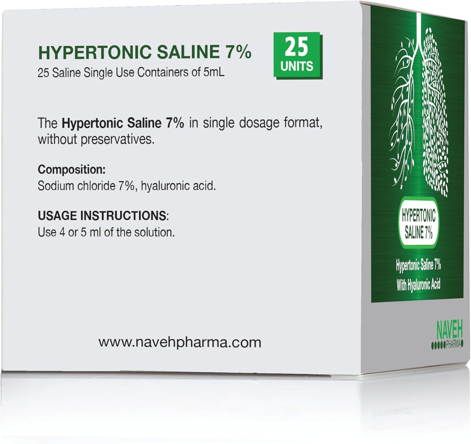 NAVEH PHARMA | Hypertonic Saline Solution 7% + Hyaluronic Acid | Nebulizer Diluent for inhalators and Nasal Irrigation | Helps Clear Congestion from Airways & Lungs (25 Bullets of 5ml) : Health & Household