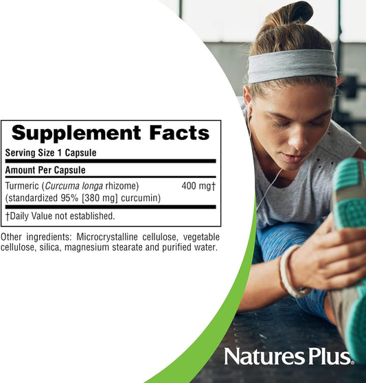 NaturesPlus Herbal Actives Turmeric - 400 mg, 95% Curcumin, 60 Vegan Capsules - Vegetarian, Gluten-Free - 60 Servings : Health & Household