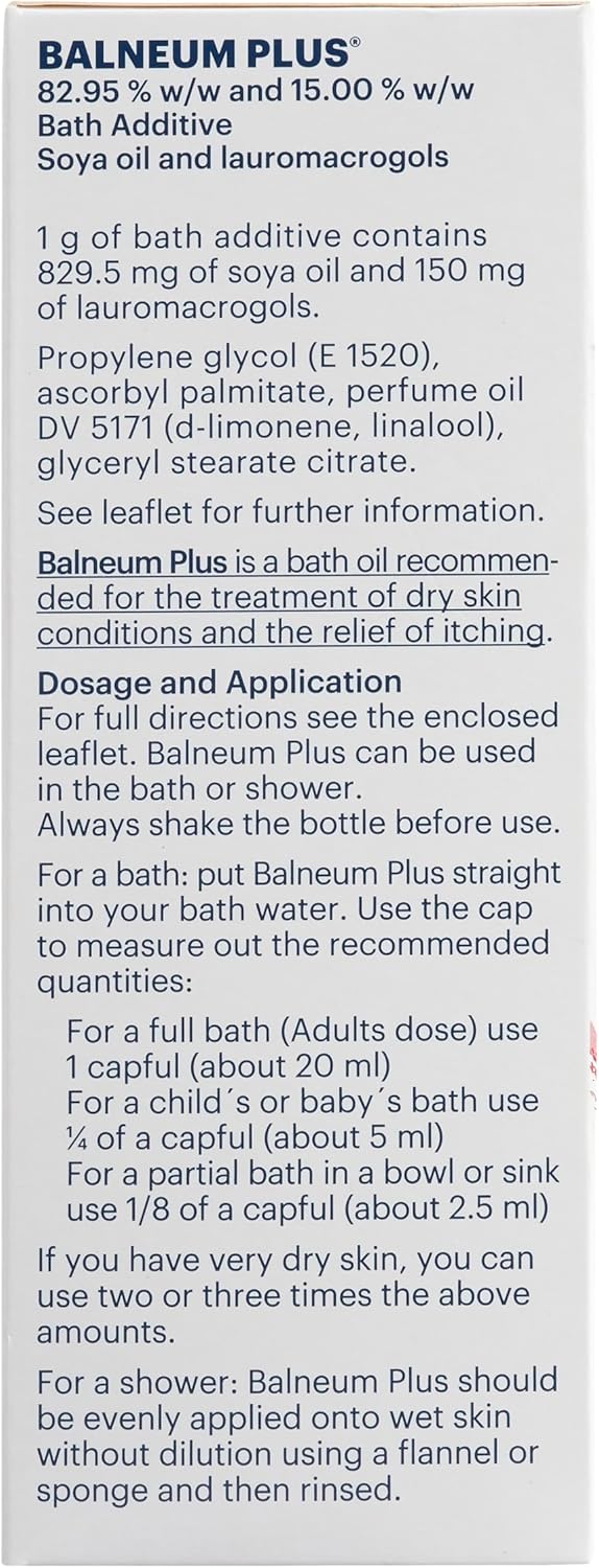 Balneum Plus Bath Additive - Bath Oil with Lauromacrogols & SOYA Oil for Intensive Hydration, Softening & Soothing of Itchy & Dry Skin, Relaxing Bath Soak for Women & Men, 500ml (Packing May Vary) : Amazon.co.uk: Beauty