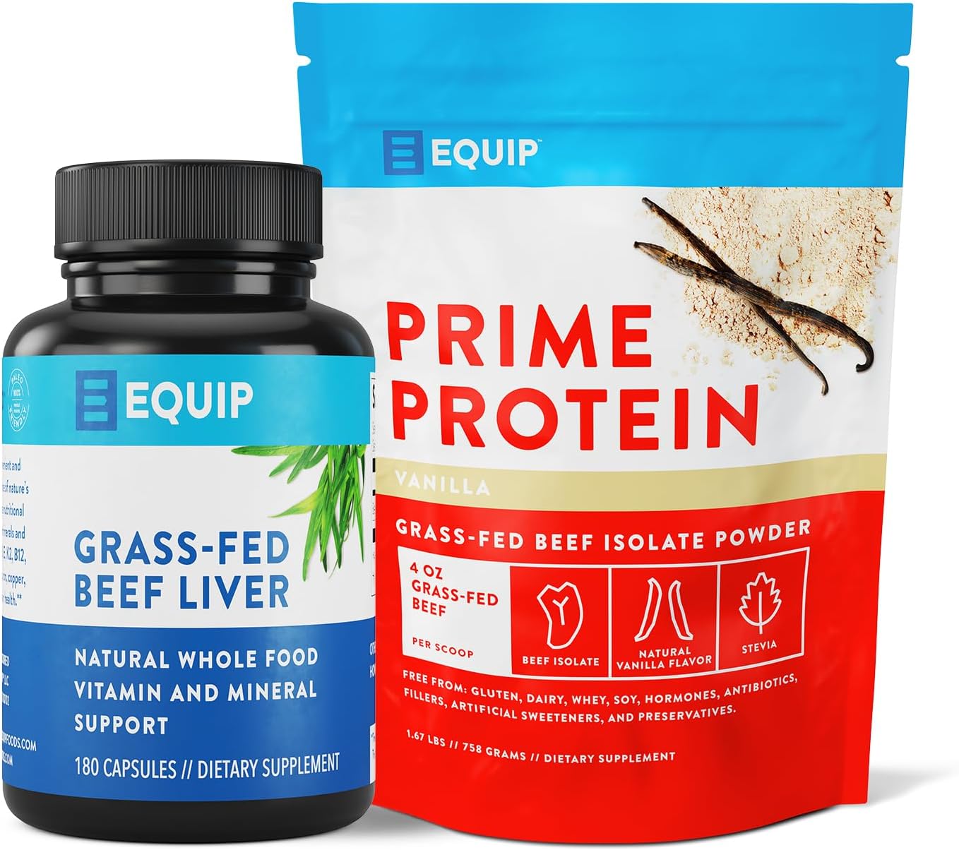 Equip Foods Grass-Fed Beef Liver Capsules & Prime Protein Powder Vanilla