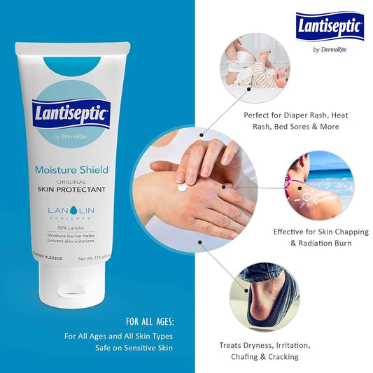 Dermarite'S Lantiseptic Moisture Shield Original Skin Protectant - 50% Lanolin, Paraben Free, Unscented Barrier Cream Ointment - 4 Oz. Tube, 1 Count