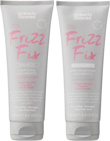 Umberto Giannini Frizz Fix Shampoo & Conditioner Duo For Dry & Damaged Hair With Vegan Keratin Bond Repair - Sulphate Free And 94% Natural 250Ml X2