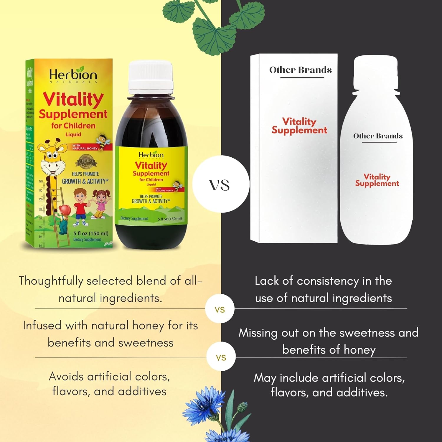 Herbion Naturals Vitality Supplement Syrup for Children, Promotes Growth and Appetite, Relieves Fatigue, Improves Mental and Physical Performance, Boosts Energy, 5 FL Oz - For Kids of 1 Year and Above : Health & Household