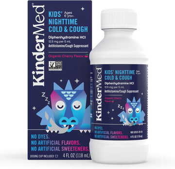 Kindermed Kids' Daytime Cough & Congestion Medicine, For Ages 4-11 Years, No Dyes, No Artificial Flavors, No Artificial Sweeteners, Vegan, Non-Gmo, Gluten Free, Organic Berry Flavor (4 Fl Oz)
