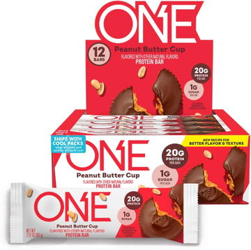 One Protein Bars, New Recipe Peanut Butter Cup, Gluten Free Protein Bars With 20G Protein And 1G Sugar, Pantry Staples, 2.12 Oz (12 Count)