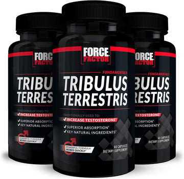 FORCE FACTOR Tribulus Terrestris for Men, 3-Pack, Tribulus Testosterone Booster for Men, Male Vitality Supplement, Tribulus Extract & Natural Ingredients for Superior Absorption, 1000mg, 180 Capsules
