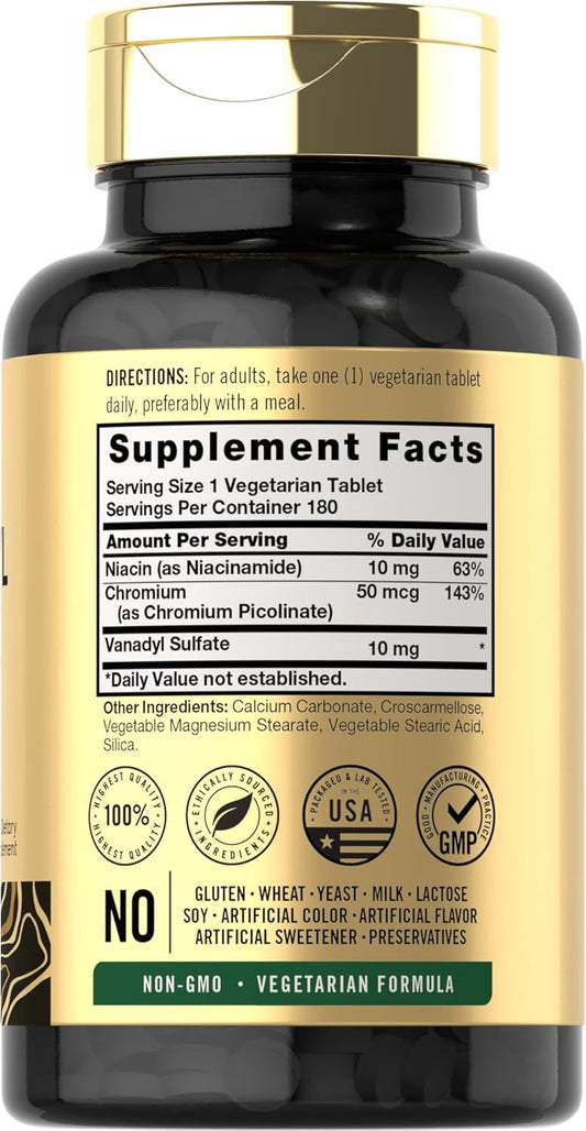 Carlyle Vanadyl Sulfate 10Mg | 180 Tablet Capsules | With Chromium Picolinate | Vegetarian, Non-Gmo, Gluten Free Supplement