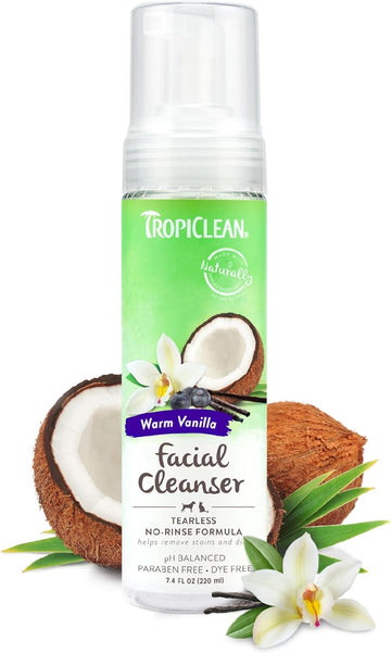 Tropiclean Waterless Facial Cleanser for Pets - Tearless, No-Rinse Formula - Helps Remove Stains and Dirt - For Dogs & Cats - Free from Parabens, Dye - Warm Vanilla, 220 ml?TRFCWS7.4Z