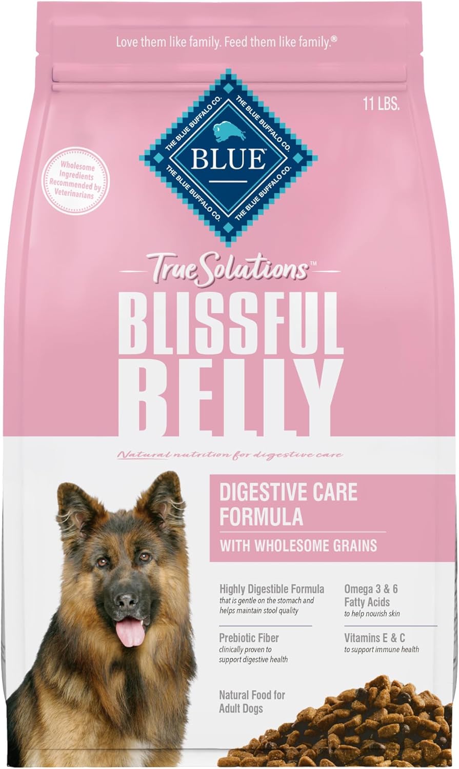 Blue Buffalo True Solutions Blissful Belly Adult Dry Dog Food, Digestive Care Formula, Helps Maintain Stool Quality, Made in the USA with Natural Ingredients, Chicken, 11-lb. Bag