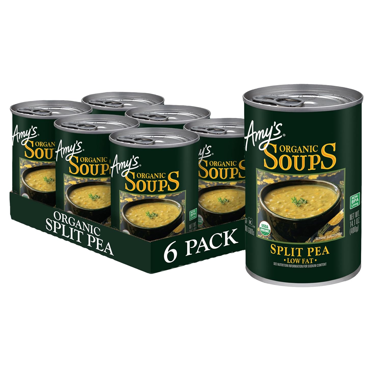 Amy'S Soup, Vegan Split Pea Soup, Gluten Free, Made With Organic Vegetables, Canned Soup, 14.1 Oz