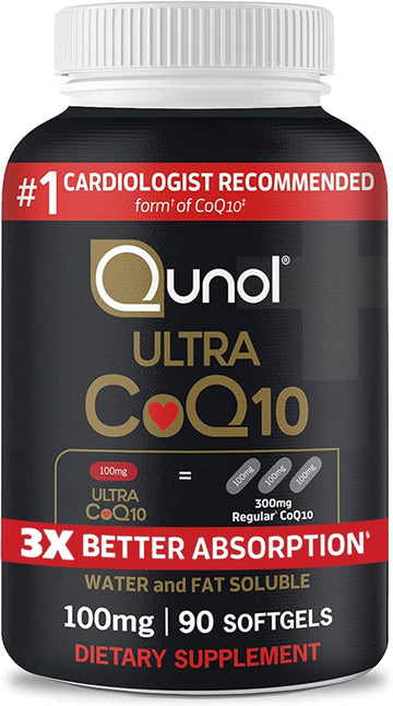 Qunol CoQ10 100mg Softgels Ultra 3X Better Absorption Coenzyme Q10 Supplements - Antioxidant Supplement for Vascular and Heart Health & Energy Production - 3 Month Supply - 90 Count