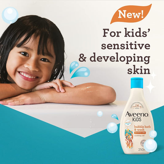 Aveeno Baby Kids Bubble Bath & Wash 250Ml | Enriched With Soothing Oat Extract | Foam Body Wash Developed For Your Little Superhero | Childrens Toiletries Sets (Pack Of 2)