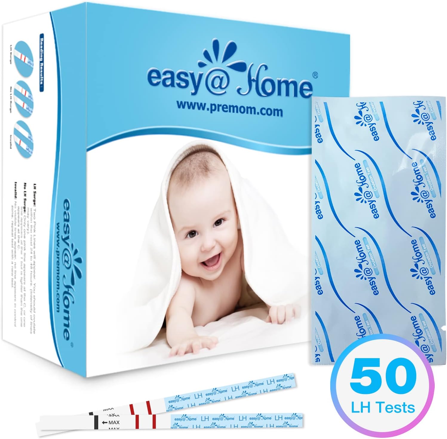 Easy@Home Ovulation Test Strips (50-Pack), FSA Eligible Ovulation Predictor Kit, Powered by Premom Ovulation Calculator iOS and Android APP, 50 LH Tests : Health & Household