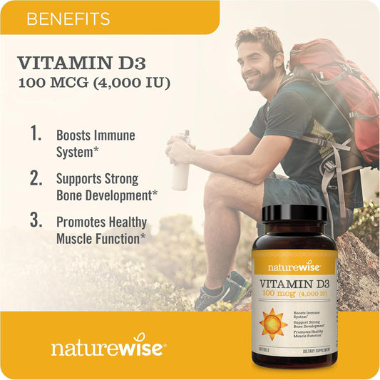 Naturewise Vitamin D3 4000Iu (100 Mcg) Healthy Muscle Function, And Immune Support, Non-Gmo, Gluten Free In Cold-Pressed Olive Oil, Packaging Vary (Mini Softgel), 30 Count