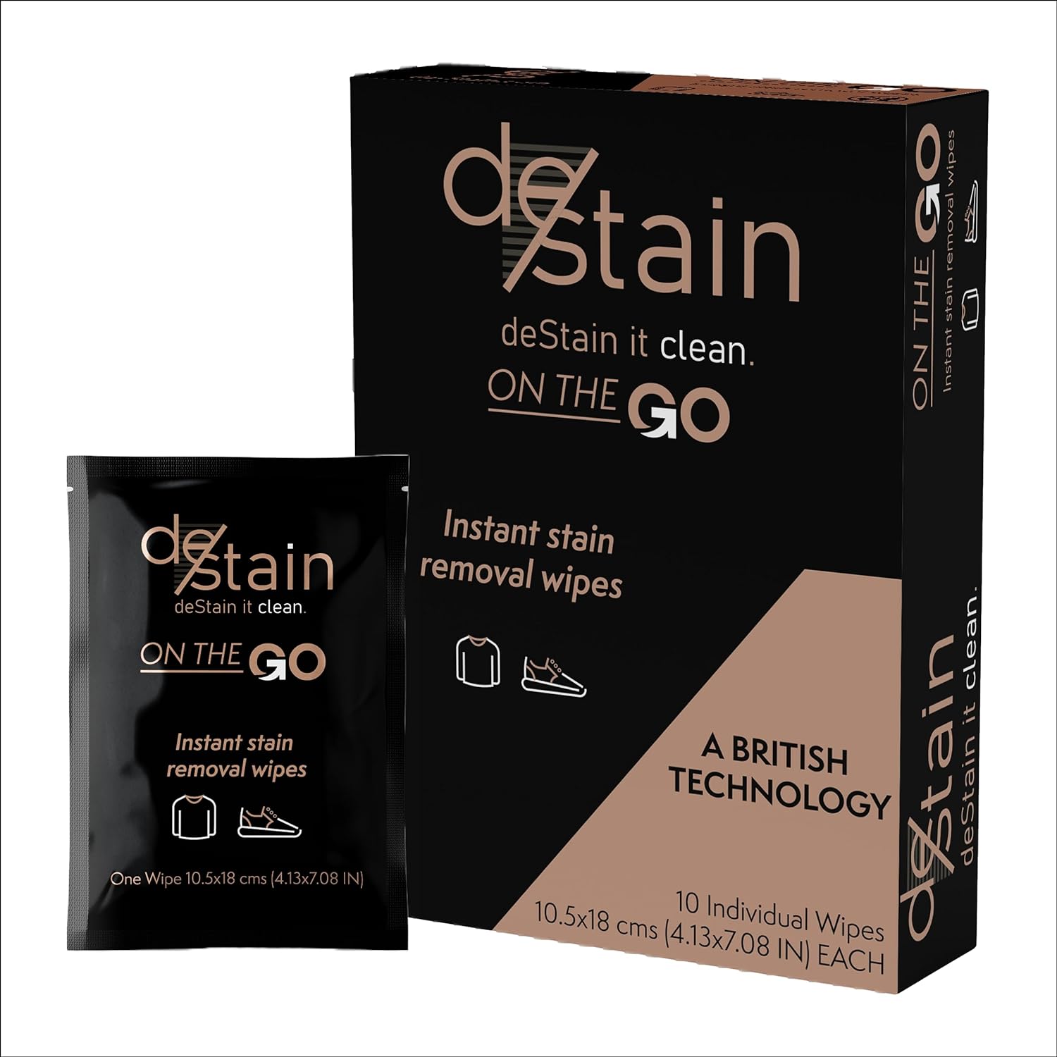 deStain Wipes | On The Go | Instant Clothes Stain Removal | Innovative Technology | Environmentally Friendly | 10 Wipes