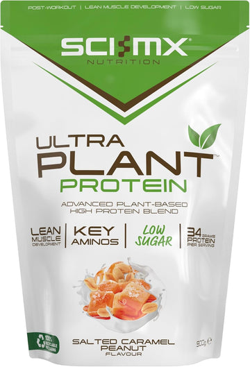 Sci-Mx Ultra Plant - Salted Caramel Peanut Flavour Vegan Protein Powder Blend + Vitamin B Complex - Muscle Growth & Maintenance - Low Sugar, Non-Gmo - 900G (20 Servings) 34G Protein Per Serving