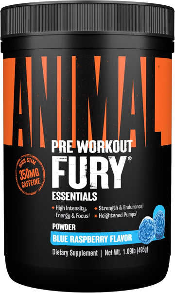 Animal Fury Pre Workout Powder - Energy And Focus Supplement With 5G Bcaa, 350Mg Caffeine Nitric Oxide Booster With Beta-Alanine, Preworkout For Men And Women, Blue Raspberry Flavor, 30 Servings