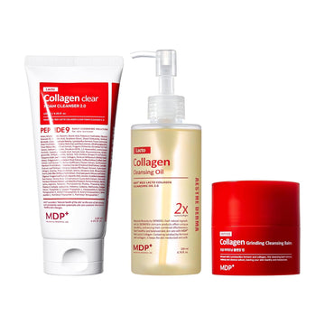 Mdp Red Lacto Collagen Facial Cleanser With Tube&Oil And Travel-Sized Grinding Cleansing Balm Bundle