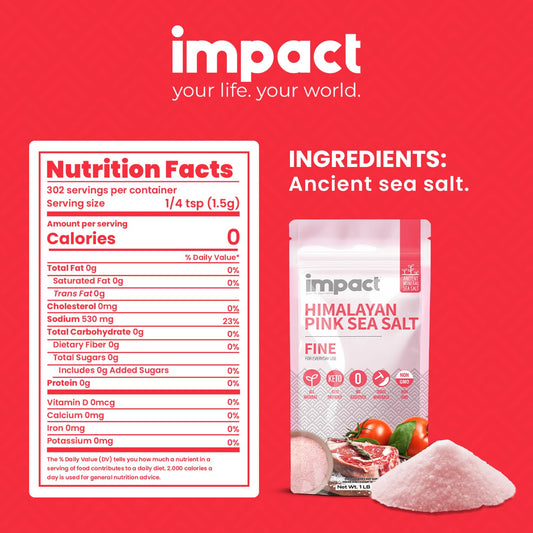 Impact Himalayan Pink Sea Salt Fine 1Lb Pouch - No Additives, Rich In Trace Minerals, Non-Gmo, Gluten-Free. Ideal For Keto, Fasting & Everyday Cooking. Pure Himalayan Source- Ancient Mineral Sea Salt