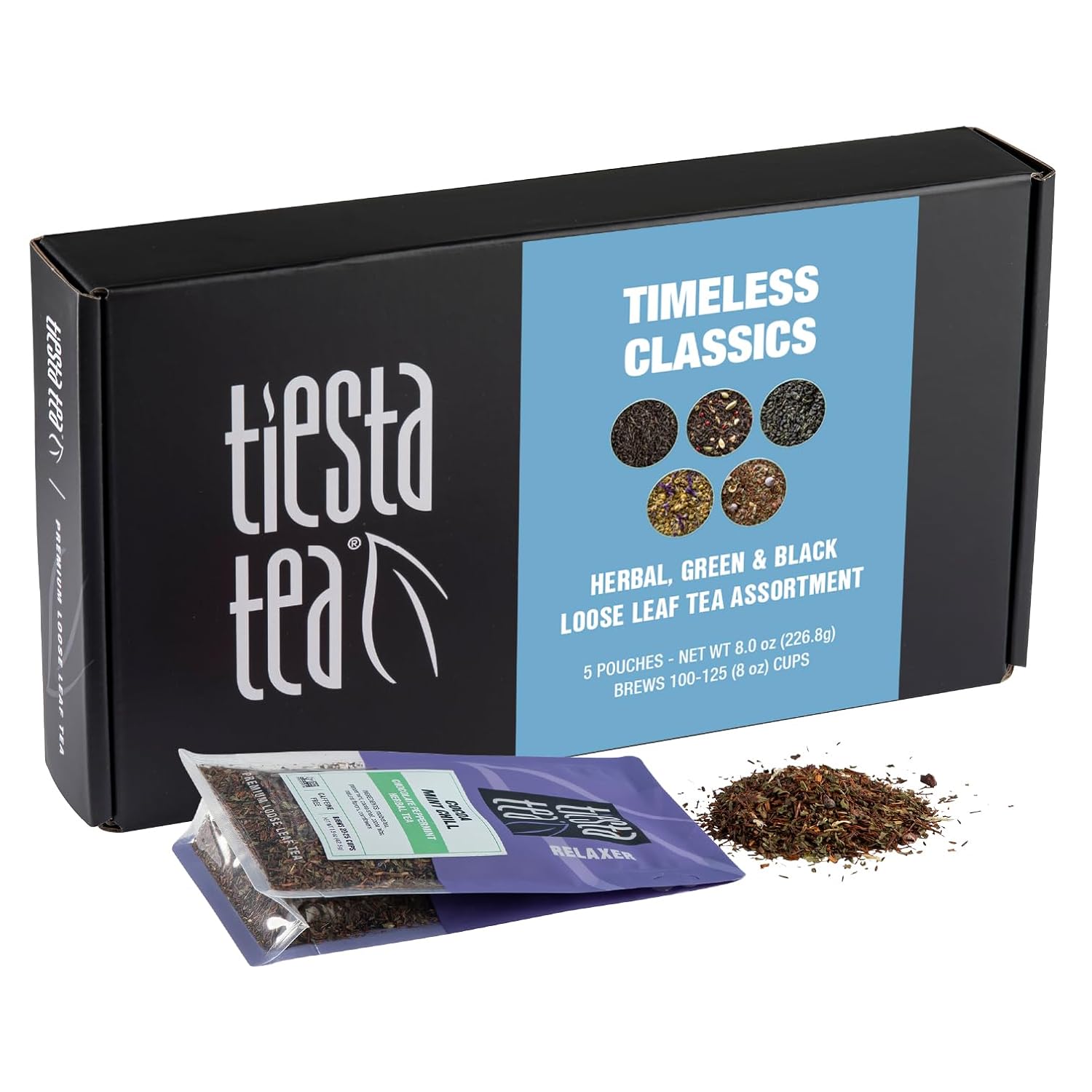 Tiesta Tea - Classic Loose Leaf Tea Gift Box | High To Non Caffeinated Tea Variety | Make Hot & Iced Tea | 5 Pouches Of Assorted Tea Blends W/English Breakfast, Green, Chai, Lavender & Herbal Tea