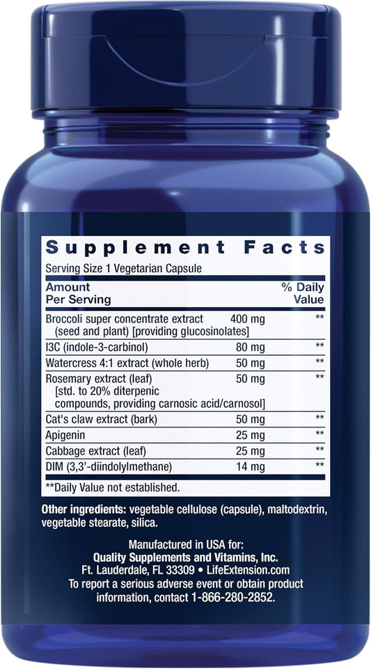 Life Extension Triple Action Cruciferous Vegetable Extract, 60 Vegetarian Capsules—Helps Maintain Dna Health & Already-Healthy Hormone Levels - Non-Gmo, Gluten-Free, Vegetarian