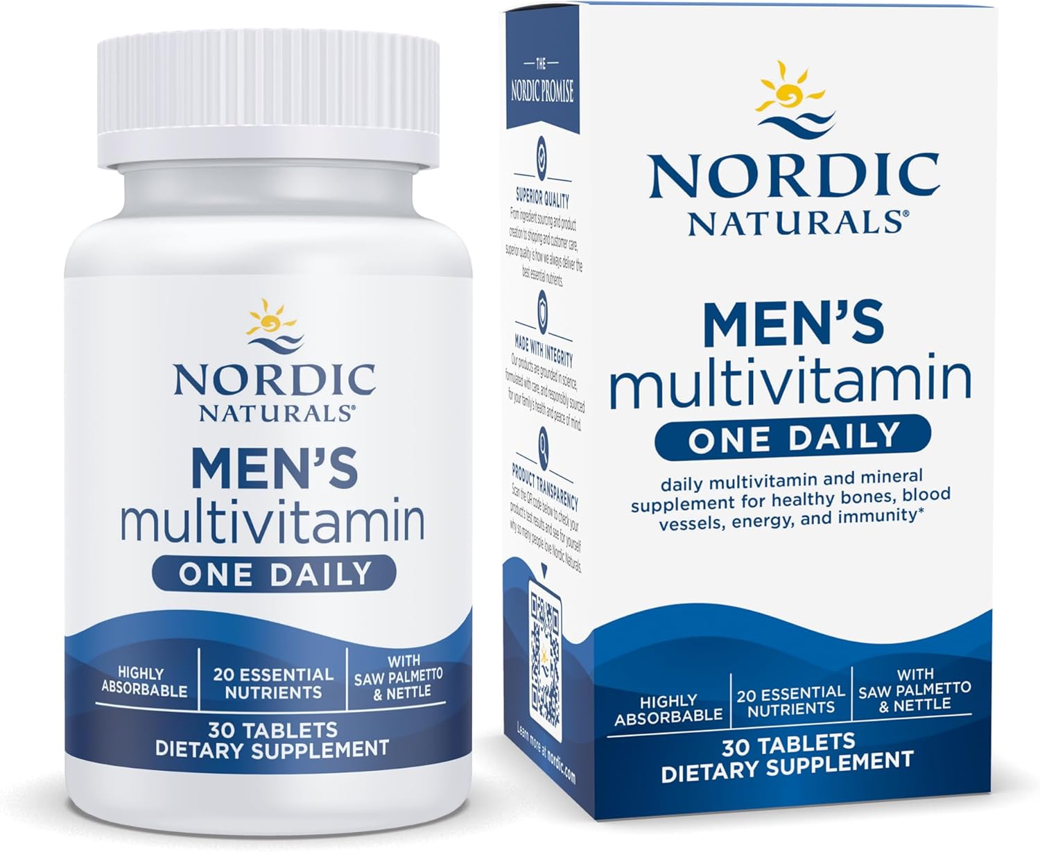 Nordic Naturals Men’S Multivitamin One Daily - Bone, Energy, & Blood-Vessel Support - Immunity Supplement - 20 Essential Nutrients - 30 Tablets - 30 Servings