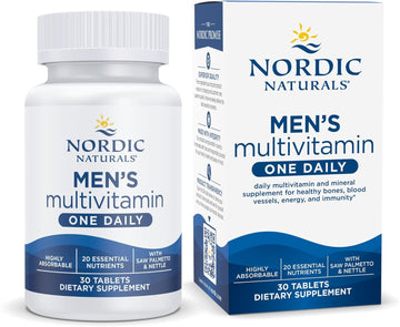 Nordic Naturals Men’S Multivitamin One Daily - Bone, Energy, & Blood-Vessel Support - Immunity Supplement - 20 Essential Nutrients - 30 Tablets - 30 Servings