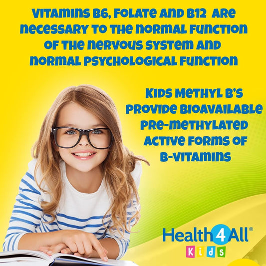 Health4All Kids Methyl B'S 180 Tablets For Children For Stress & Mood Support. Sublingual Vegan Pre-Methylated B12 Methylcobalamin, 5-Methylfolate And Vitamin B6 P-5-P