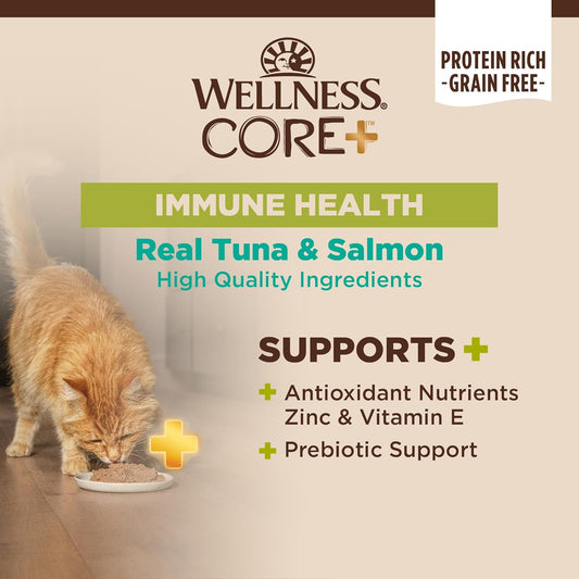 Wellness Core+ Immune Health Recipe, Natural Grain Free Canned Wet Cat Food, Tuna & Salmon Pate, 2.8 Ounces (Pack Of 12)