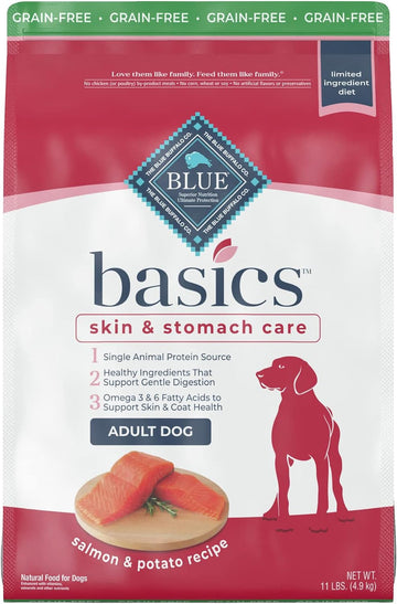 Blue Buffalo Basics Skin & Stomach Care, Grain Free Natural Adult Dry Dog Food, Salmon & Potato 11-lb