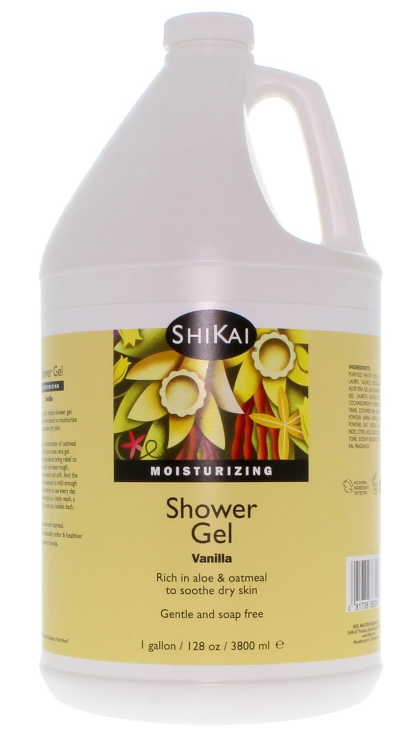 ShiKai Daily Moisturizing Shower Gel (Vanilla, 1 gallon) | With Hydrating Aloe Vera & Oatmeal | Scented Body Wash for Dry Skin Relief