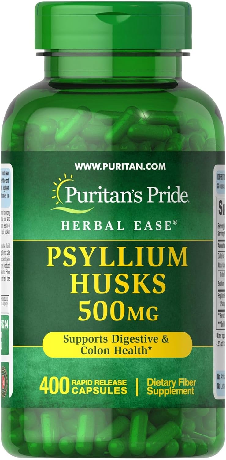 Puritan'S Pride Psyllium Husks 500 Mg, Supports Digestive And Colon Health, 400 Ct