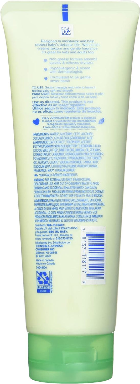 Johnson's Baby Creamy Oil with Aloe & Vitamin E for Delicate Skin, Non-Greasy Moisturizing Baby Body Lotion for Soft Skin, Hypoallergenic & Free of Parabens, Phthalates, & Dyes, 8 Fl. Oz