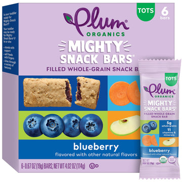 Plum Organics Mighty Snack Bars - Blueberry - 0.67 Oz Bars (Pack Of 6) - Organic Fruit And Vegetable Toddler Food Snack Bars