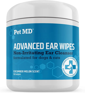 Pet MD Advanced Otic Ear Cleaner Wipes for Cats and Dogs - Veterinary Formula Treats Ear Infections - 100 Count