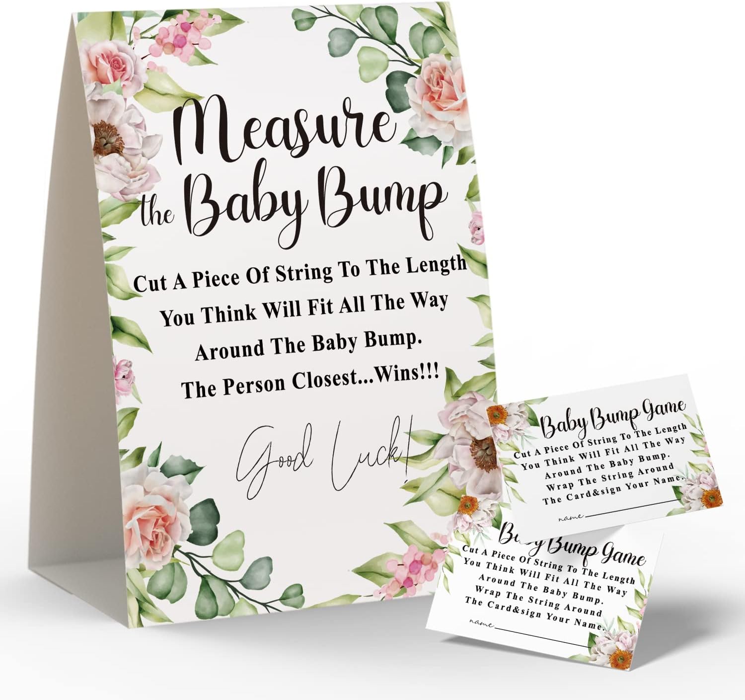 Baby Shower Games - Measure Mommy's Belly Game, How Big is Mommy's Belly, Mommys Belly Size Game, Includes a 5x7 Standing Sign and 50 2x3.5 Advice Cards(niu-k07)