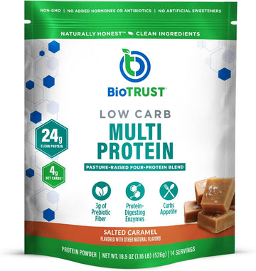 Biotrust Low Carb Protein Powder - Healthy Isolated Whey Protein Powder And Casein Blend From Grass-Fed, Pasture-Raised Cattle, Plus Digestive Enzymes - Salted Caramel, 14 Servings