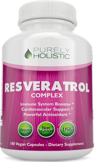 Purely Holistic Resveratrol 1450Mg, 90 Servings, Trans-Resveratrol Antioxidant Supplement With Vitamin C And Polyphenol Complex, 180 Vegan Capsules