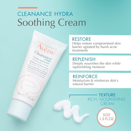 Avène Cleanance Hydra Soothing Cream, Rich Moisturizer, Adjunctive Care For Drying Acne Treatments, 1.3 Oz